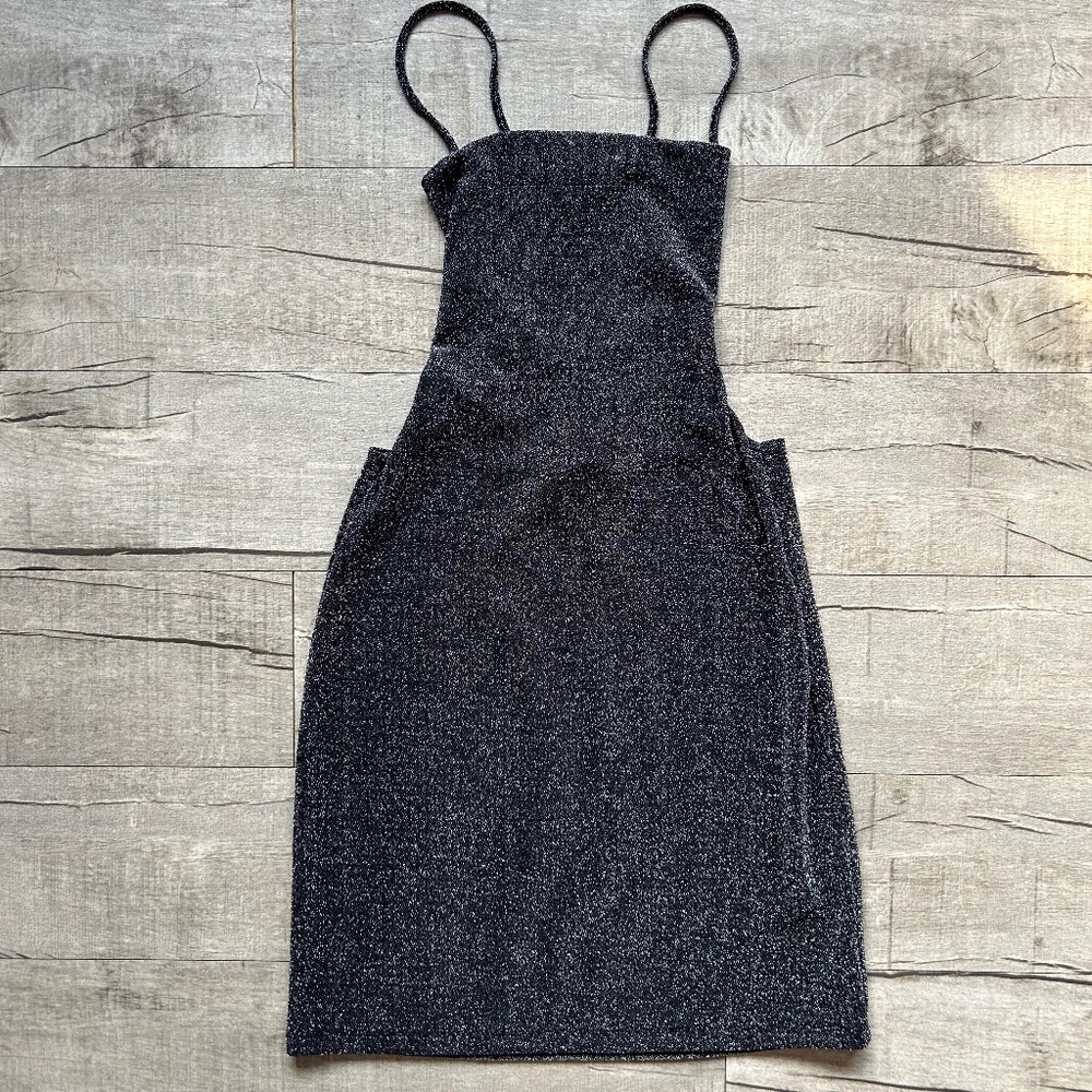 Motel Rocks Black Metallic Cut Out Halter Corset Back FUN Festival Mini Dress L